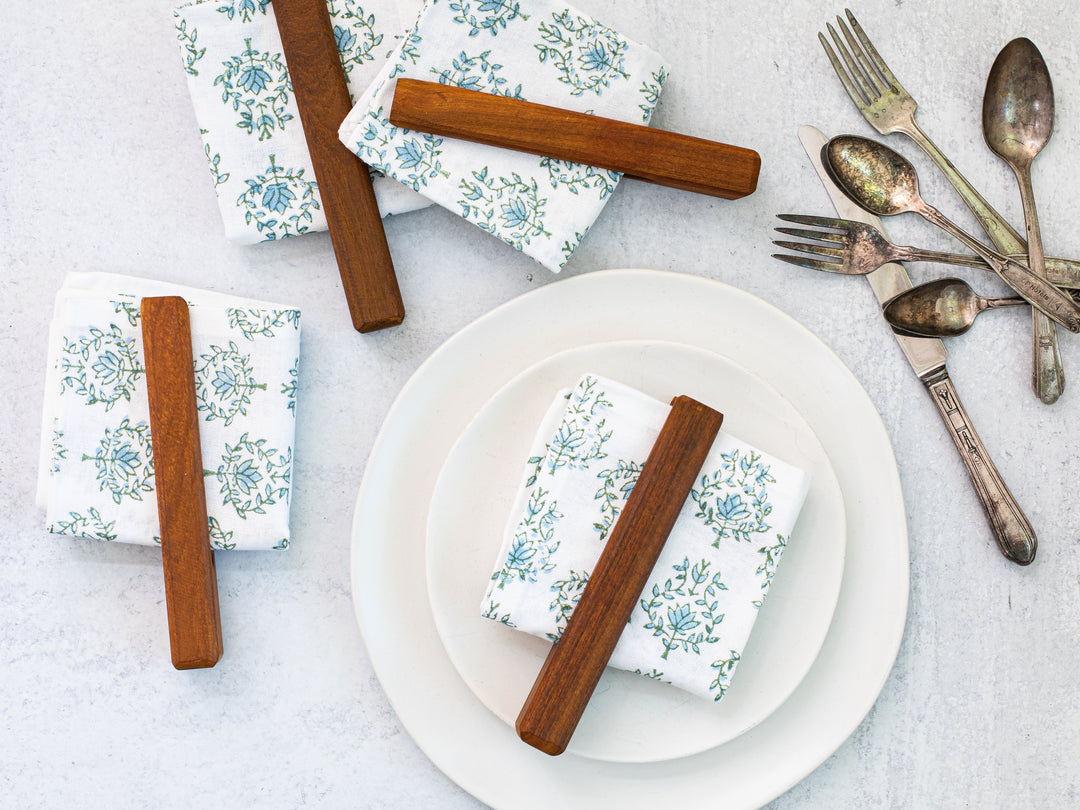 Hand-Carved Wooden Napkin Holders (Set of 4) - Clothespin