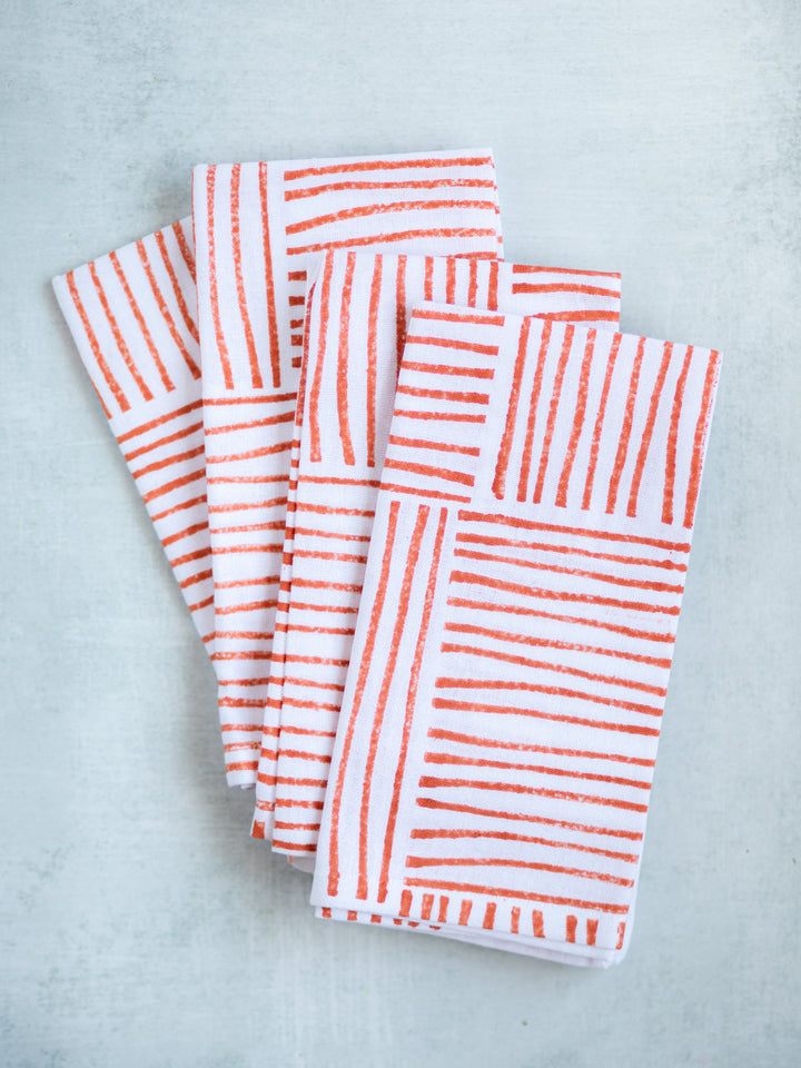 Dinner Napkins (set of 4) - Striped (Large), Orange