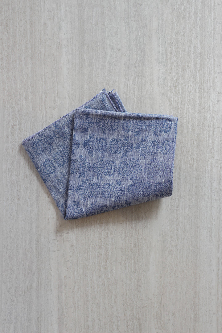 Bandana - Denim Linen with Protea, Navy