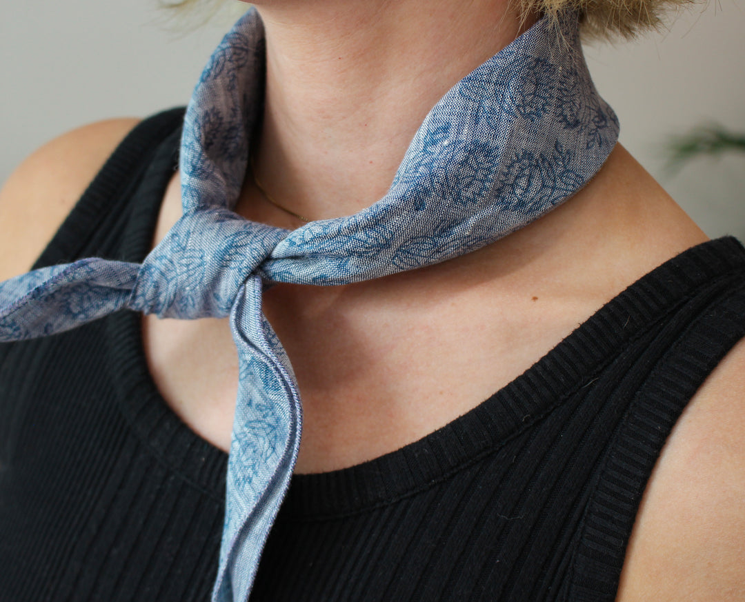 Bandana - Denim Linen with Protea, Navy