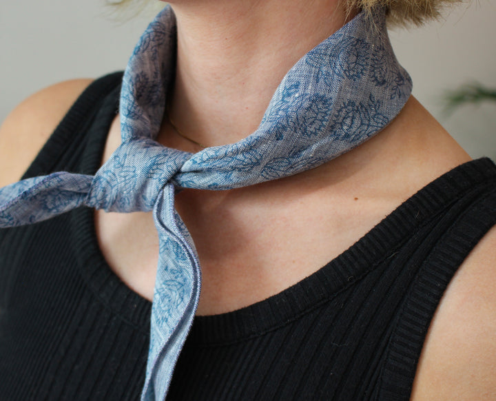 Bandana - Denim Linen with Protea, Navy