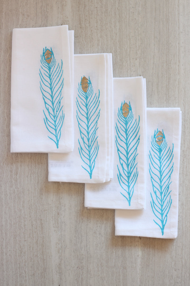 Dinner Napkins (set of 4) - Peacock Feather, Surf & Gold