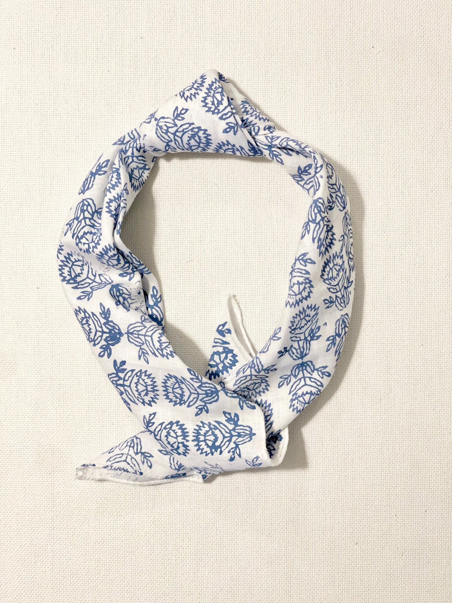 Bandana - White Linen with Protea, Uniform Blue