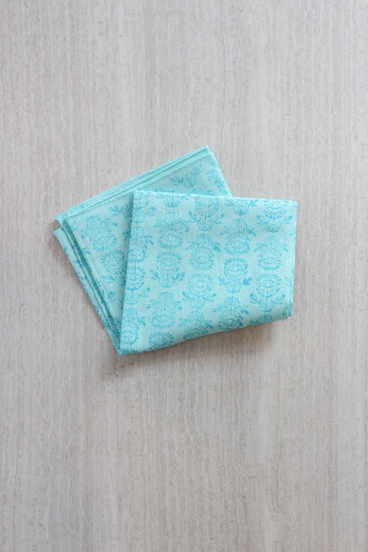 Bandana - Aqua Linen with Protea, Surf