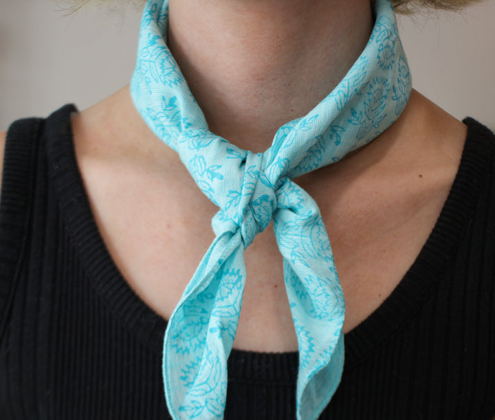 Bandana - Aqua Linen with Protea, Surf