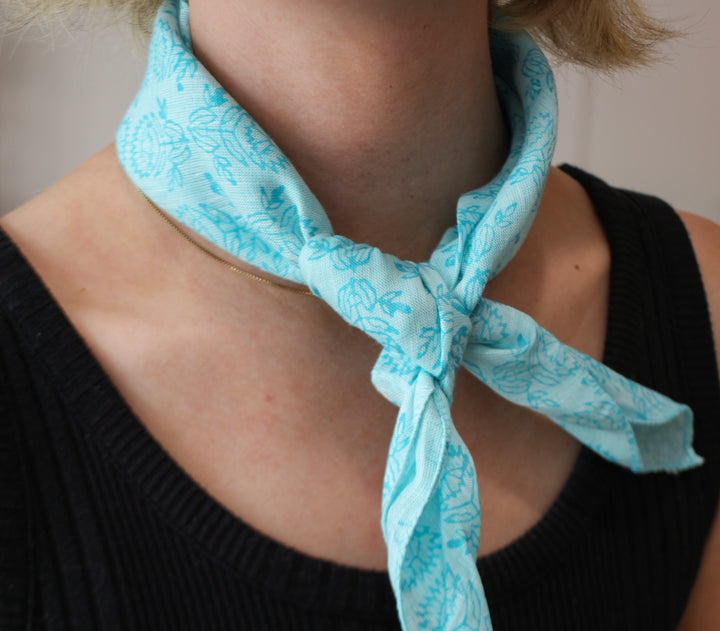 Bandana - Aqua Linen with Protea, Surf