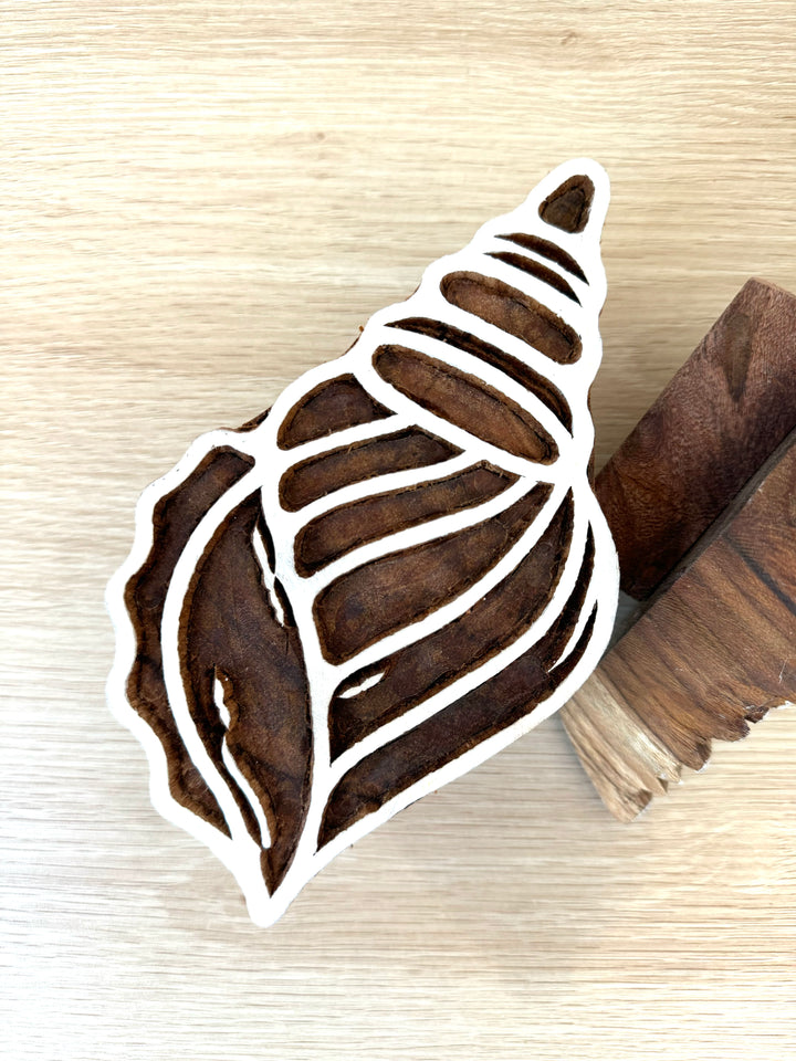 Hand-Carved Wooden - Seashell Wooden Block (Outline)