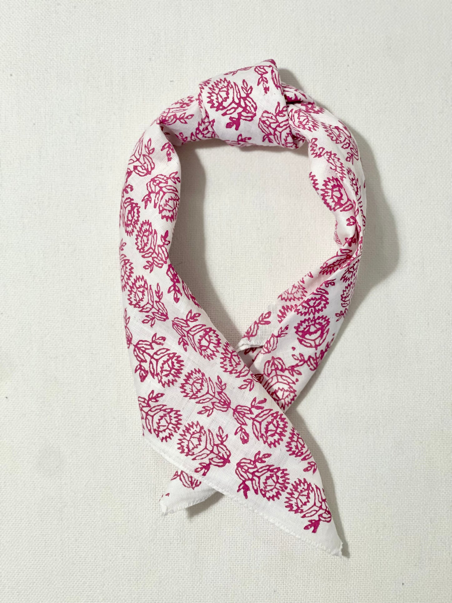Bandana - White Linen with Pink Protea