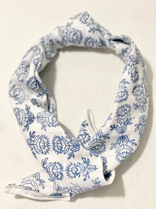 Bandana - White Linen with Protea, Uniform Blue