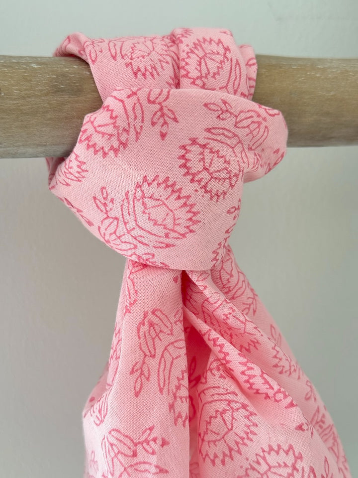 Voile Bandana- Pale Pink - Protea, Pink