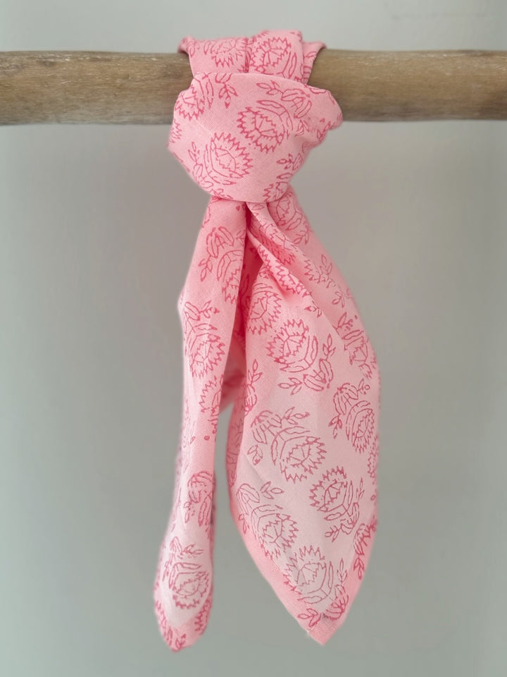 Voile Bandana- Pale Pink - Protea, Pink