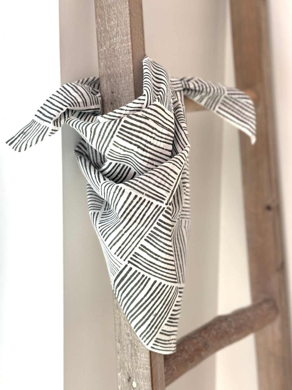 Voile Bandana- Ivory - Striped, Black
