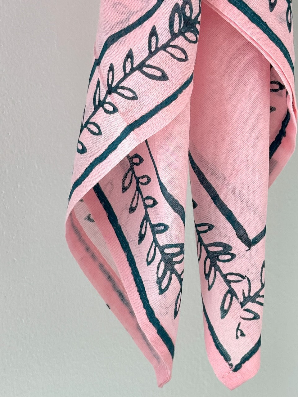 Voile Bandana - Pale Pink - Lotus Border, Midnight
