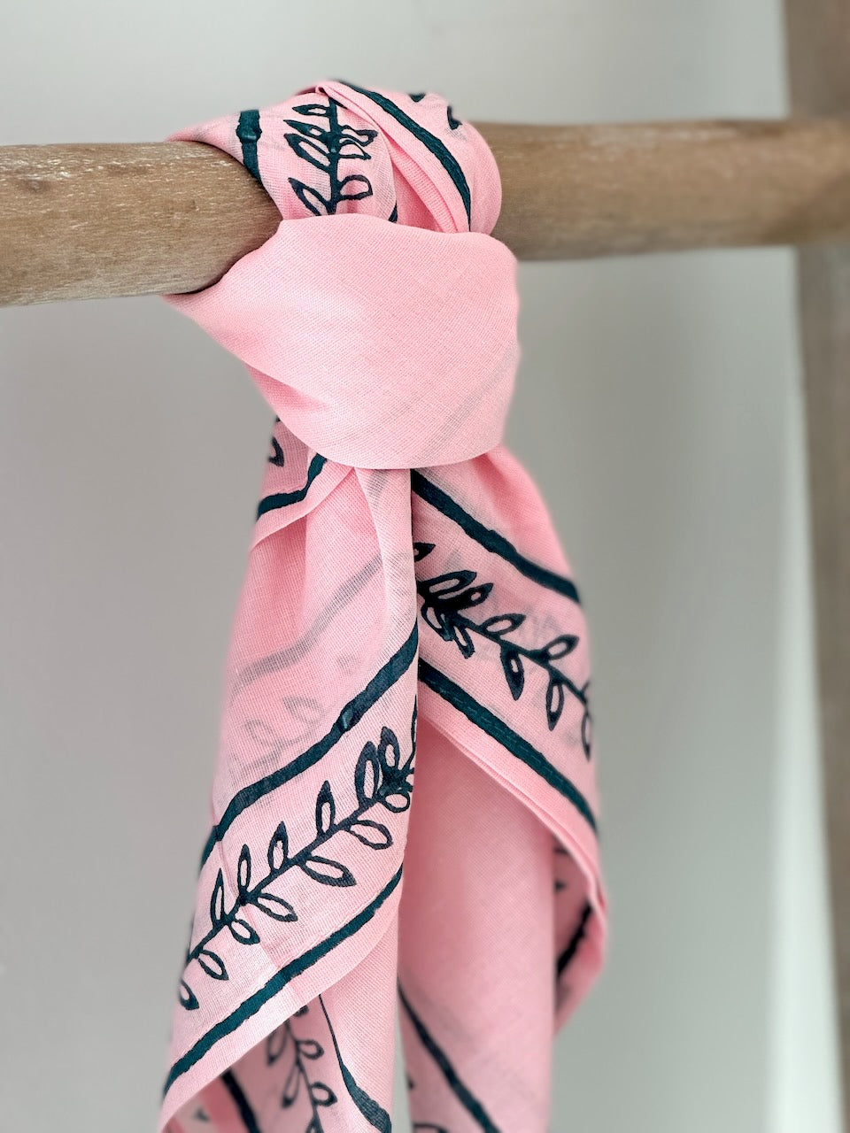 Voile Bandana - Pale Pink - Lotus Border, Midnight