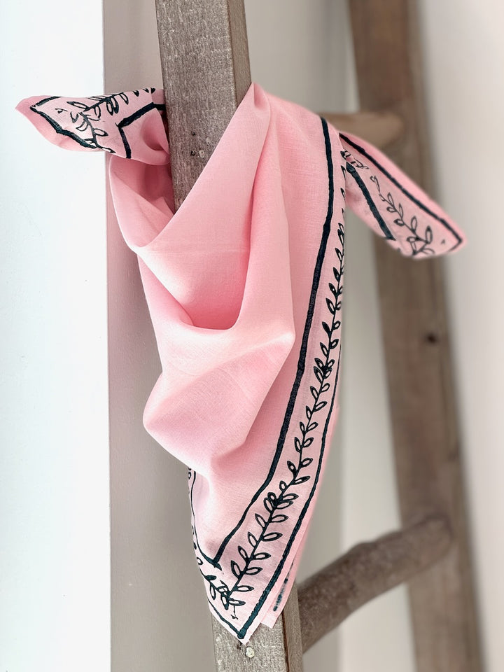 Voile Bandana - Pale Pink - Lotus Border, Midnight