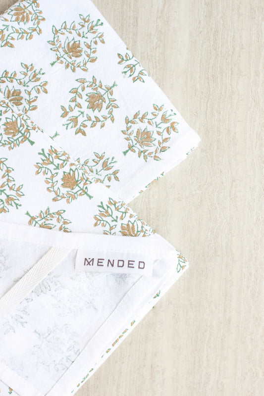 Tea Towel - Lotus, Evergreen & Gold