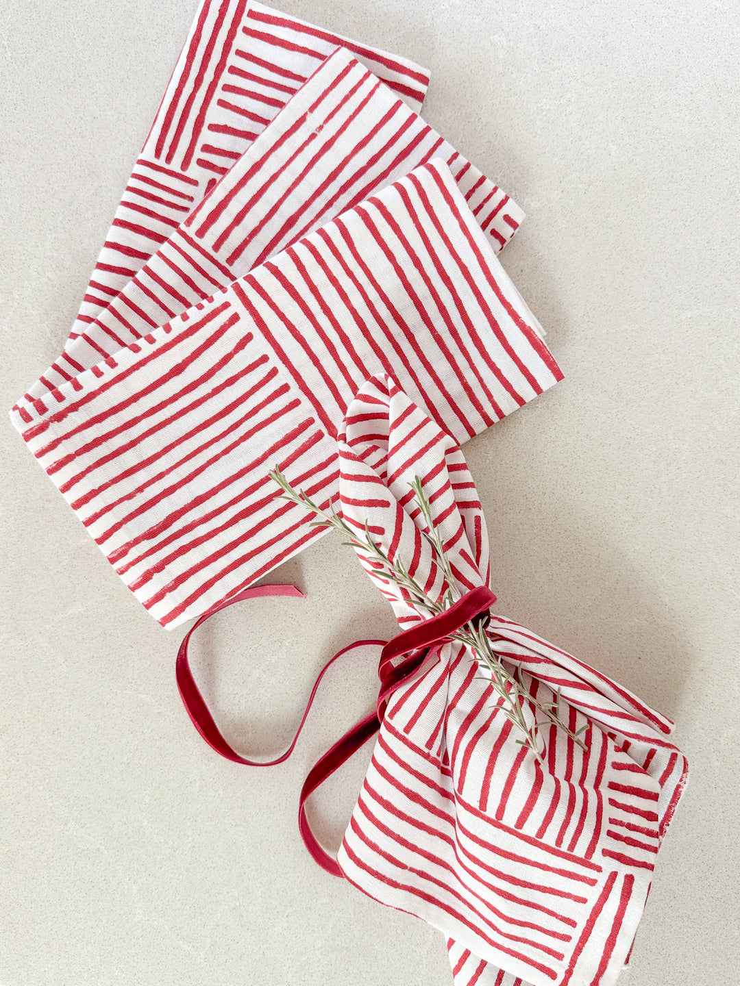 Organic Napkins (set of 4) - Stripe, Red - The Mended Company