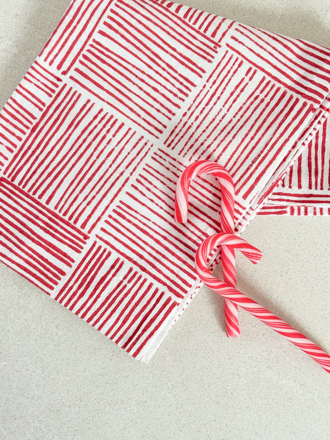 Organic Napkins (set of 4) - Stripe, Red - The Mended Company