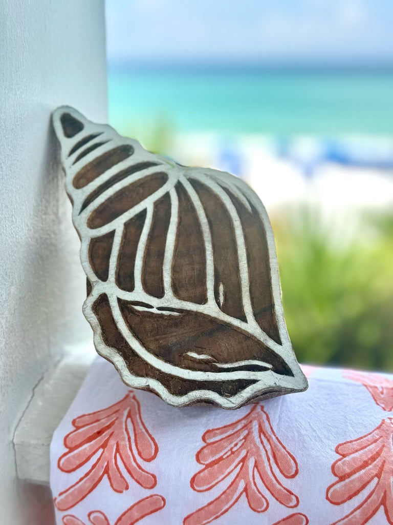 Hand-Carved Wooden - Seashell Wooden Block (Outline) – The Mended Company