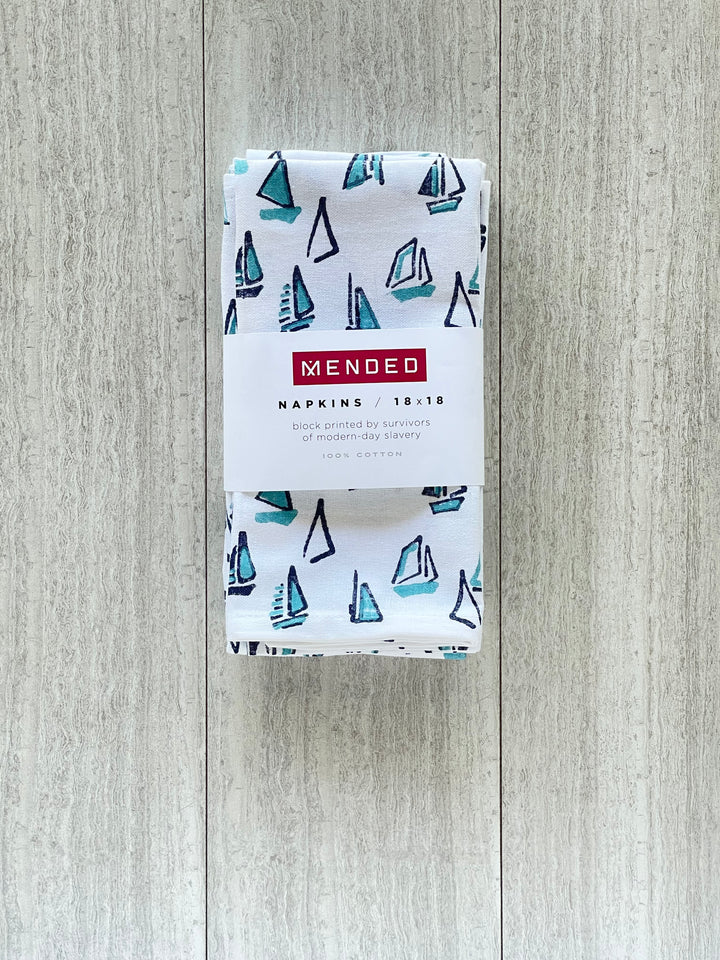 Dinner Napkins (set of 4) - Sailboats, Navy &amp; Saltwater