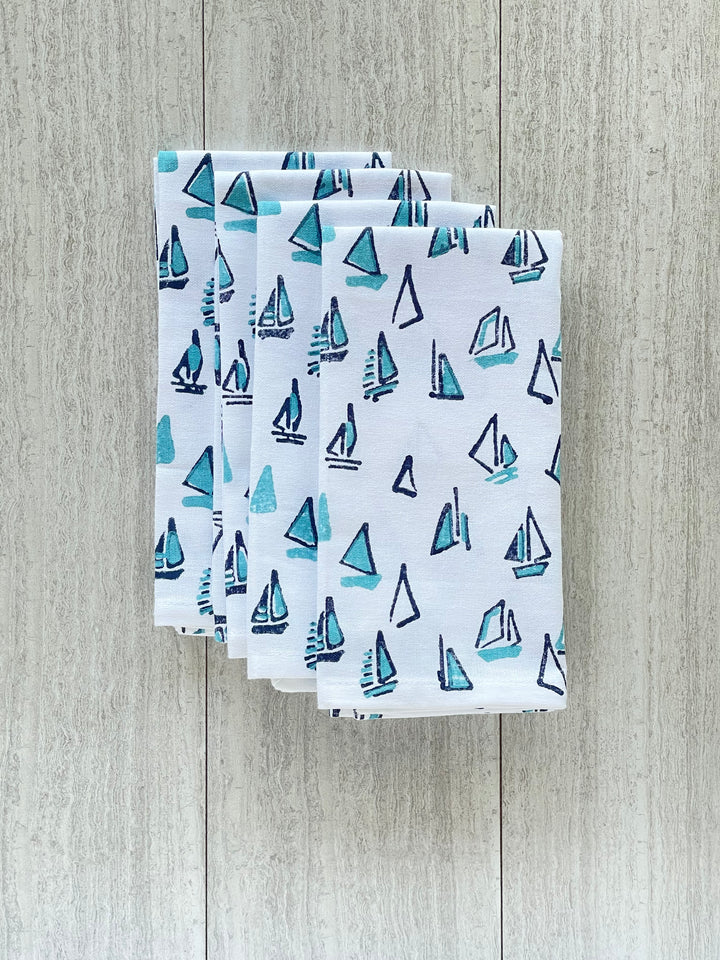 Dinner Napkins (set of 4) - Sailboats, Navy &amp; Saltwater