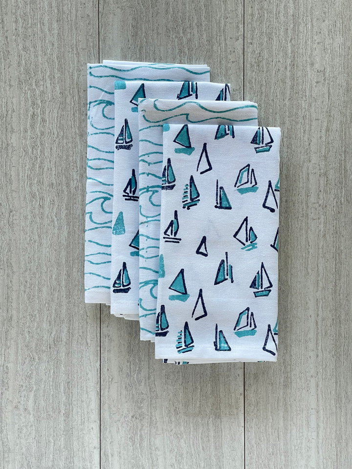 Dinner Napkins (set of 4) - Sailboats, Navy &amp; Saltwater