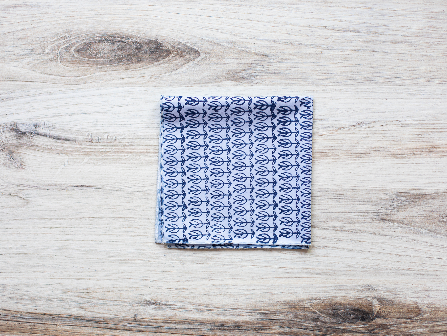 Pocket Square - Light Blue Cotton with Sprouts, Navy