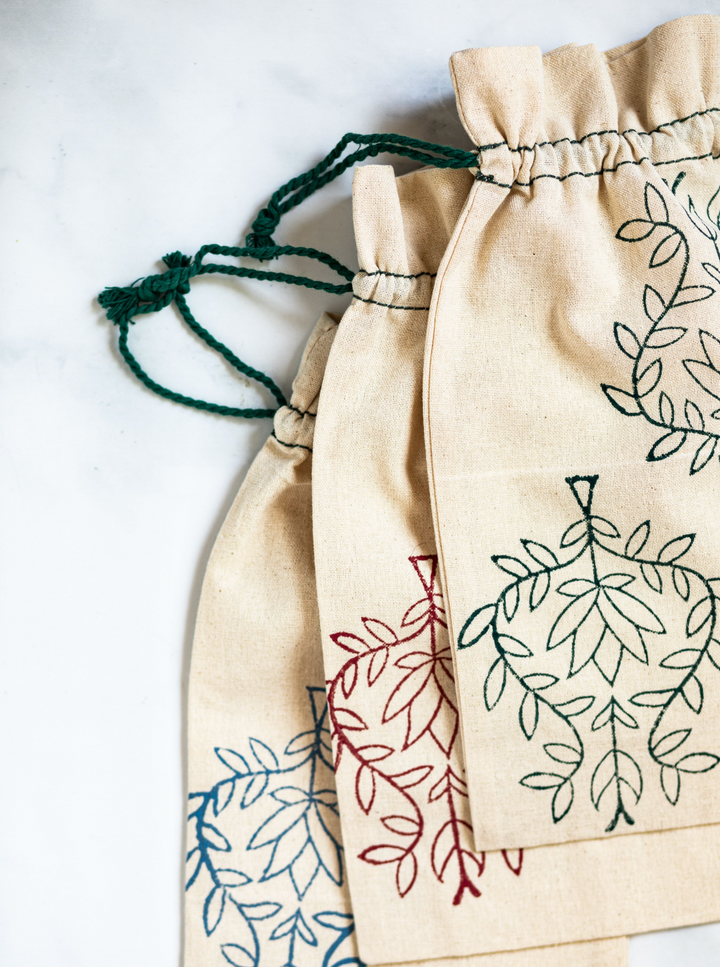 Wine Gift Bag - Lotus, Uniform Blue with Midnight Thread