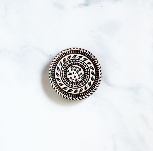 Hand-Carved Wooden Block Coaster - Floral, Sunny