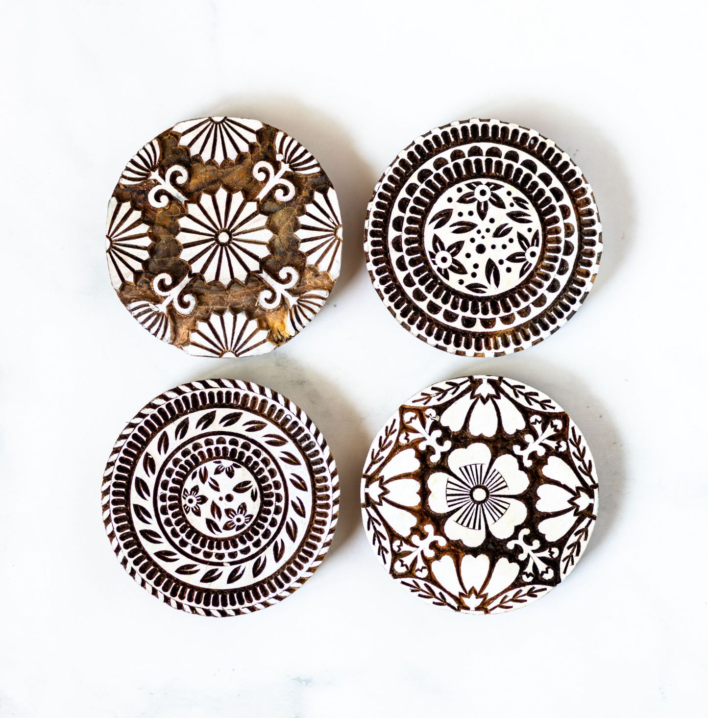 Hand-Carved Wooden Block Coaster - Floral, Sunny
