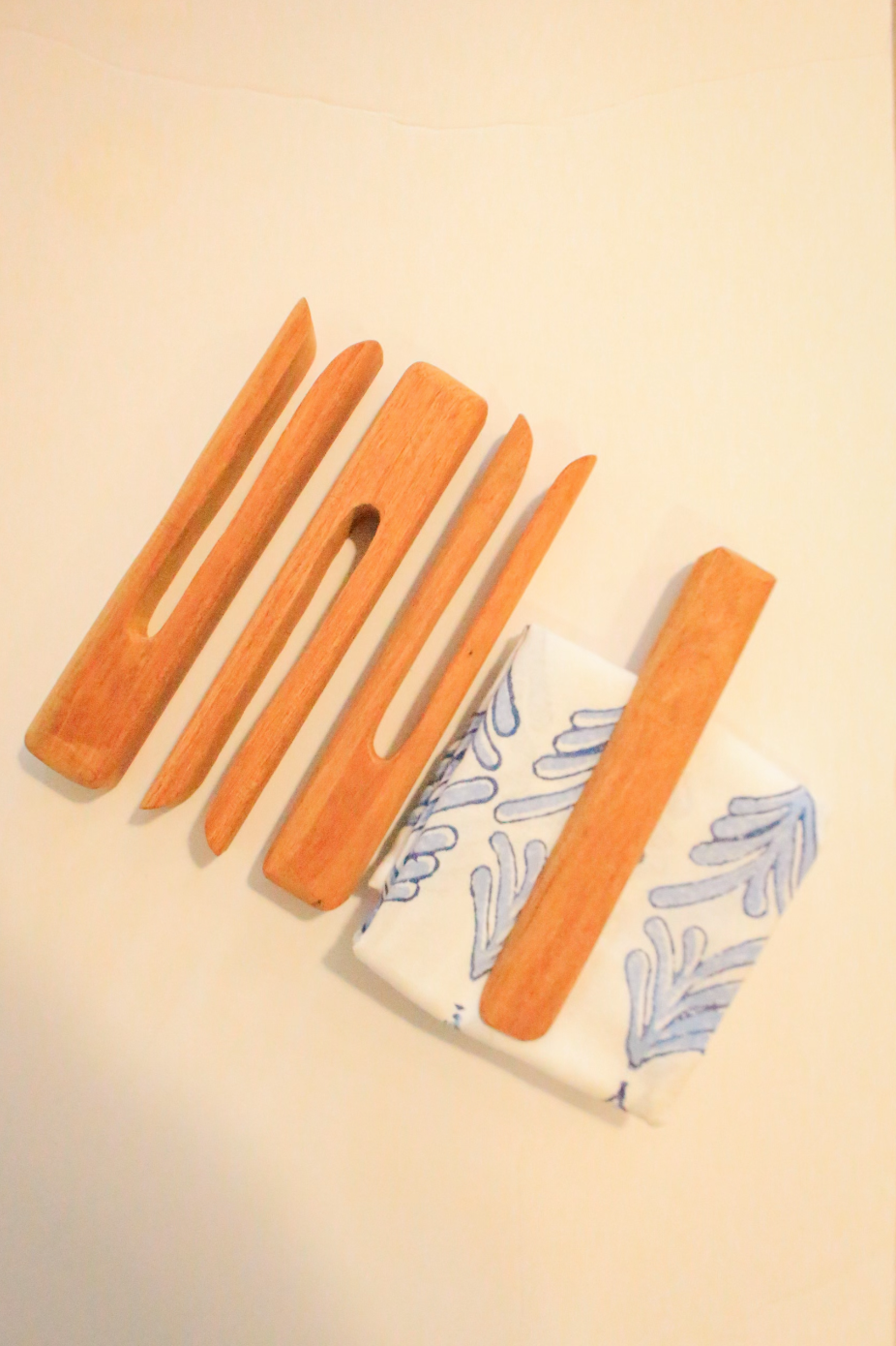 Hand-Carved Wooden Napkin Holders (Set of 4) - Clothespin