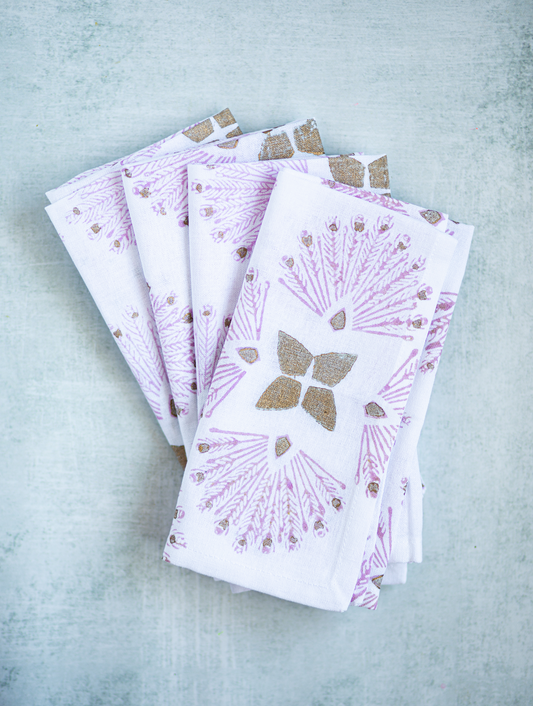 Dinner Napkins (set of 4) - Peacock Paradise, Lilac & Gold