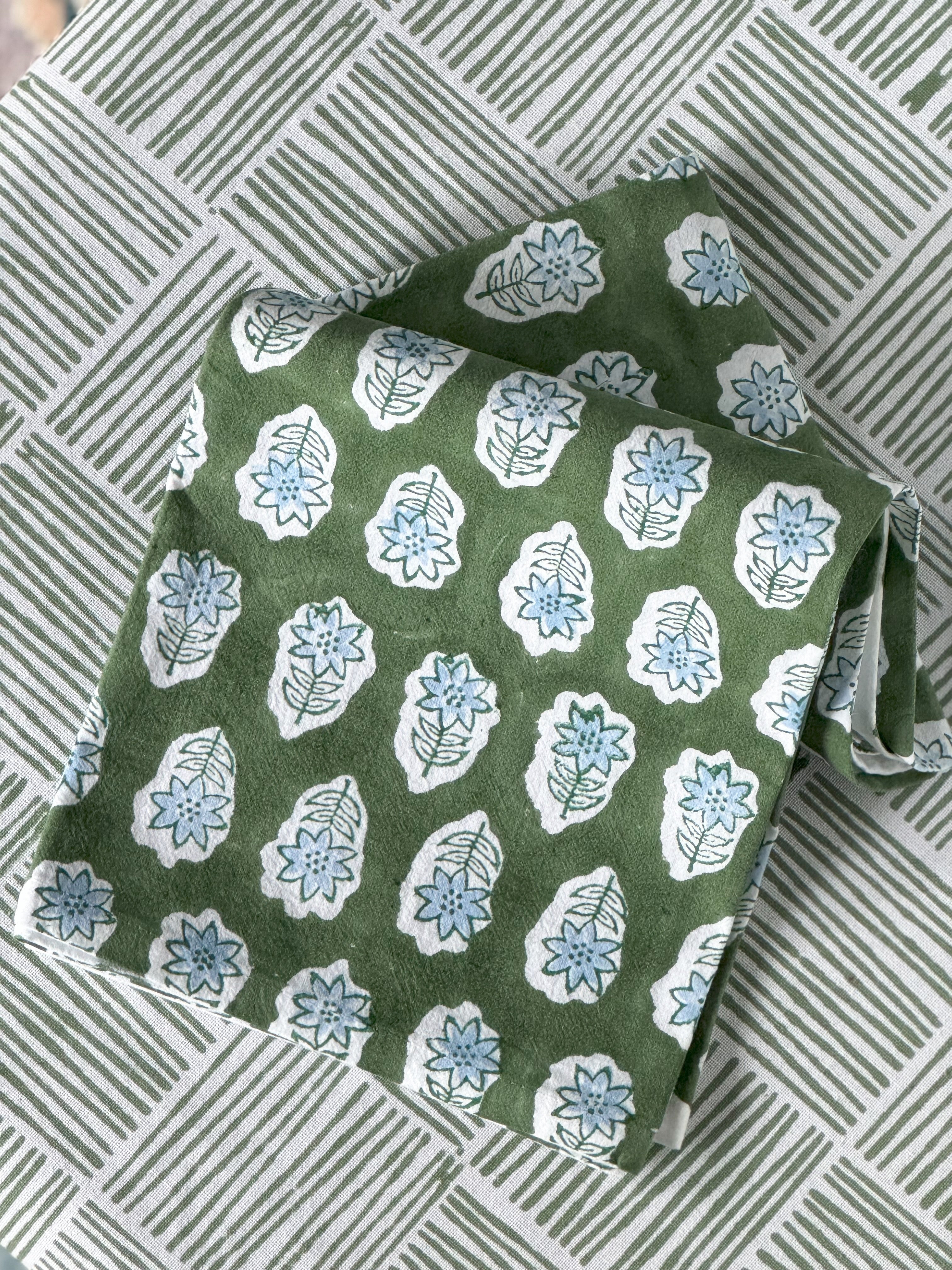 Tea Towel - Poinsettia, Sage & Uniform Blue