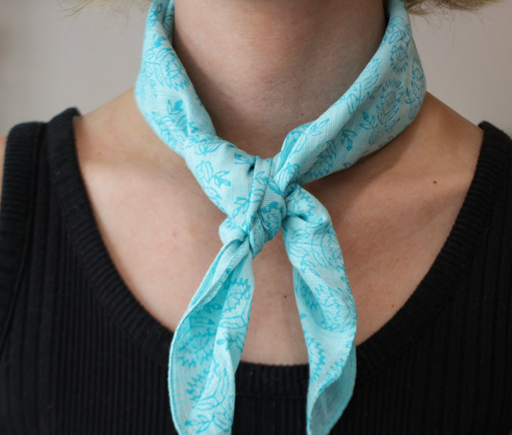 Bandana - Aqua Linen with Protea, Surf - The Mended Company