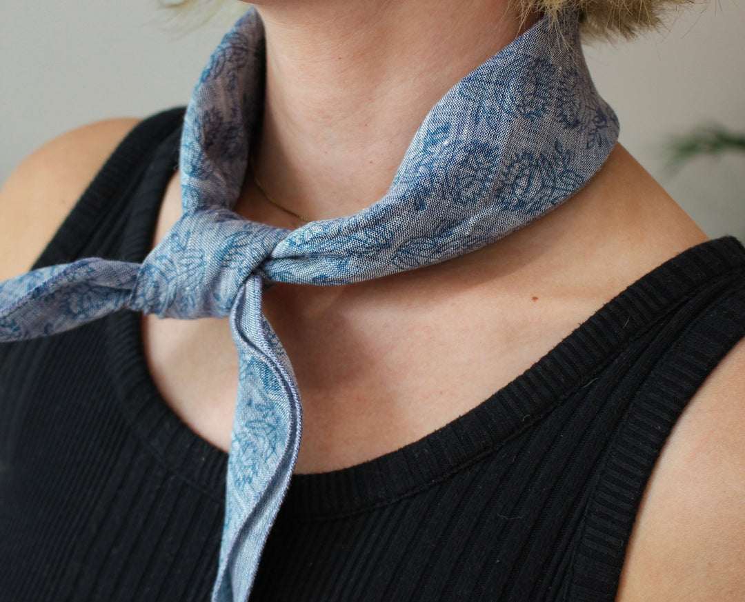Bandana - Denim Linen with Protea, Navy - The Mended Company