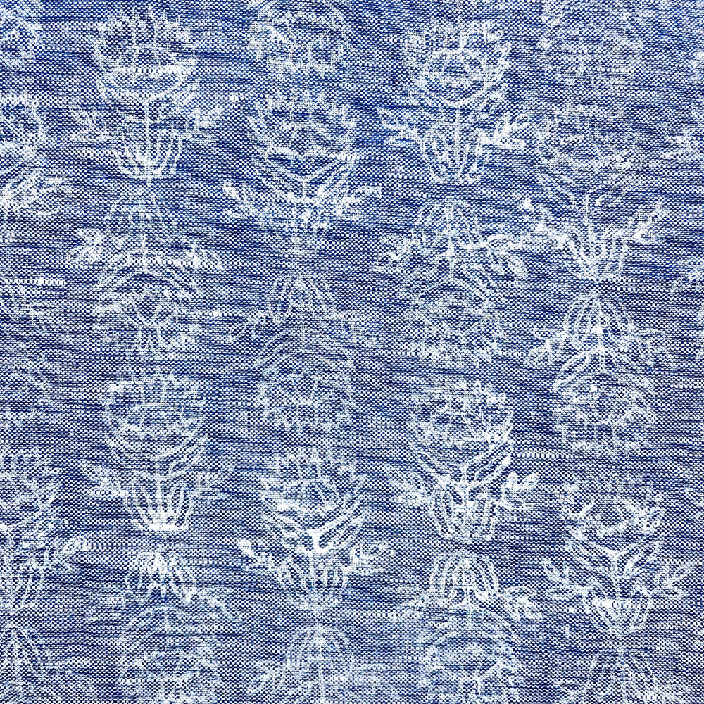 Bandana - Denim Linen with Protea, White - The Mended Company