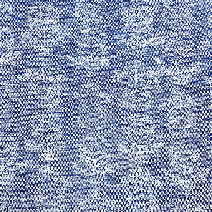 Bandana - Denim Linen with Protea, White - The Mended Company
