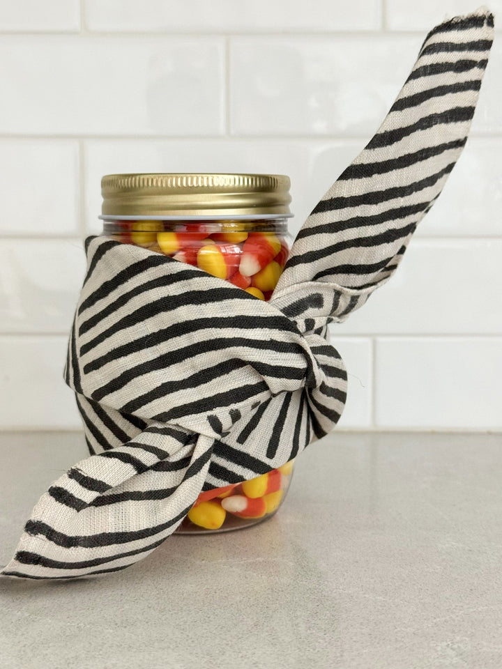 Bandana - Ivory Linen - Striped, Black - The Mended Company