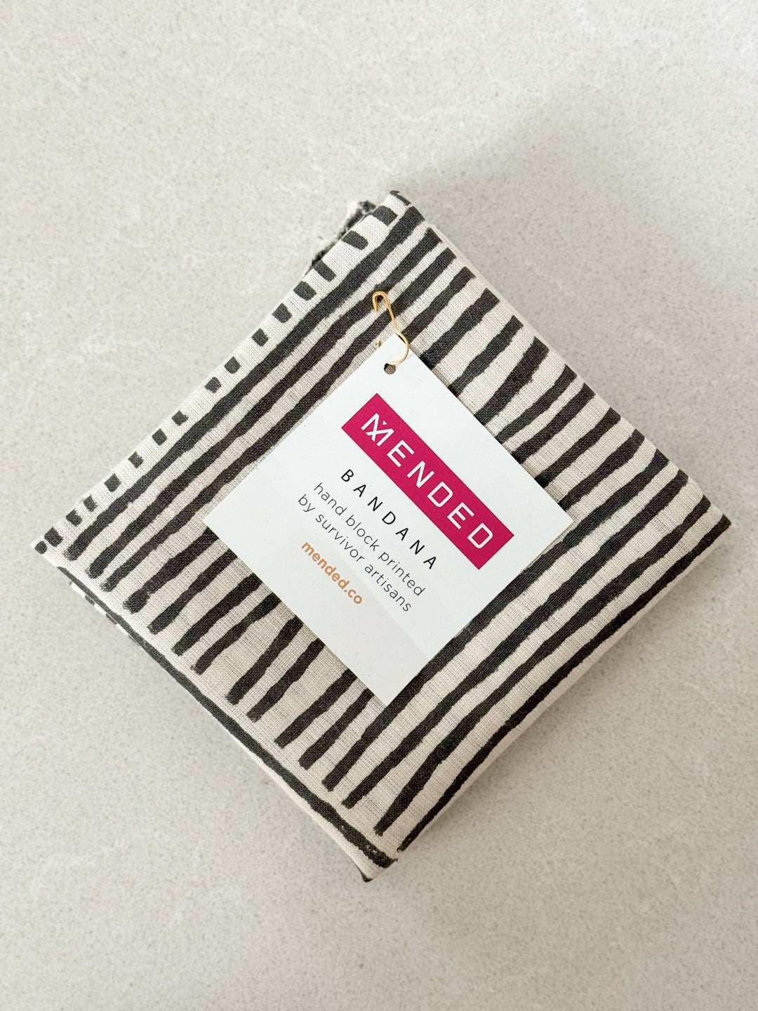 Bandana - Ivory Linen - Striped, Black - The Mended Company