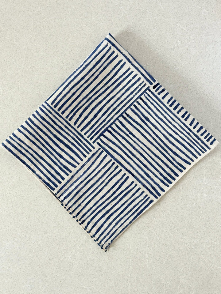 Bandana - Ivory Linen - Striped, Navy - The Mended Company