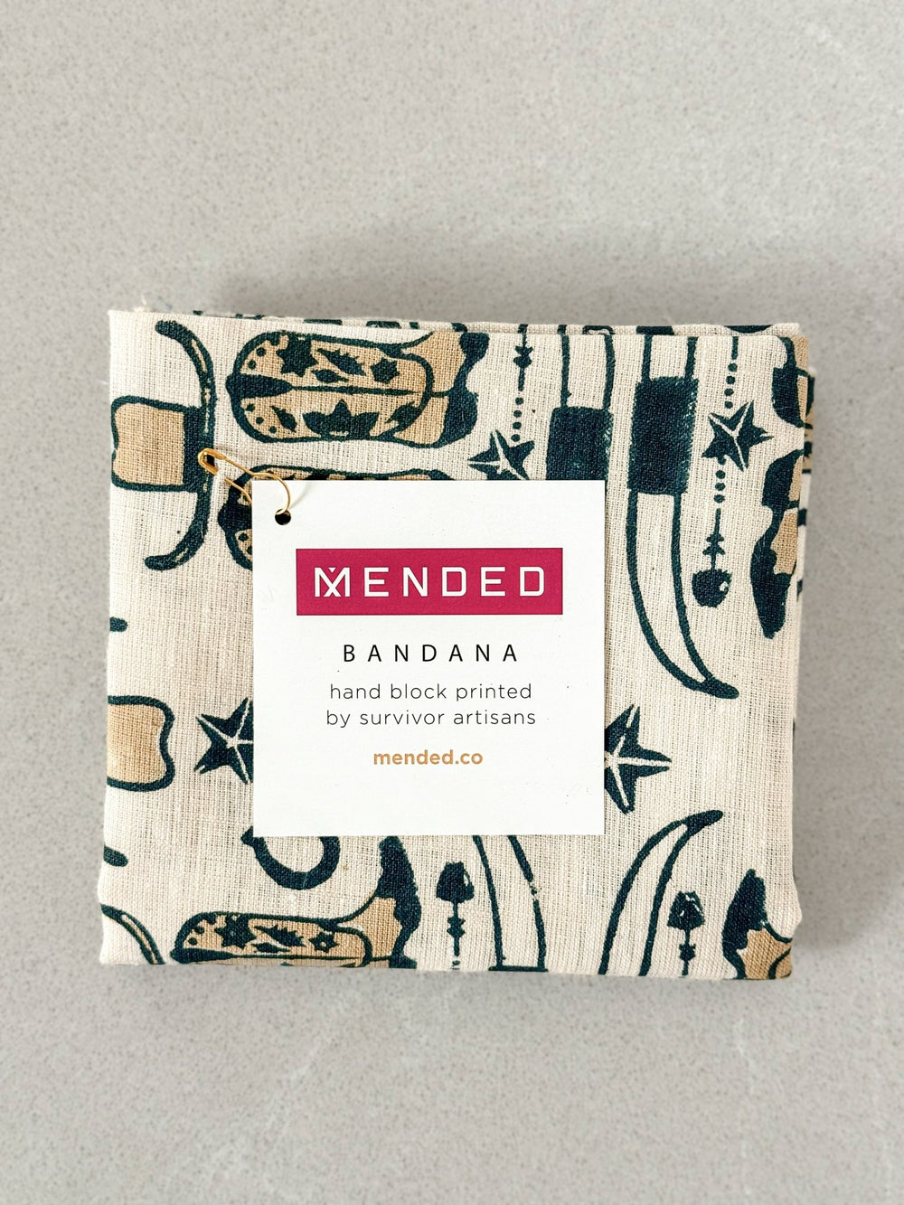 Bandana - Ivory Linen with Cowgirl, Midnight & Chai - The Mended Company