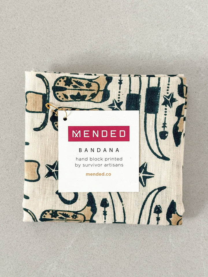 Bandana - Ivory Linen with Cowgirl, Midnight & Chai - The Mended Company
