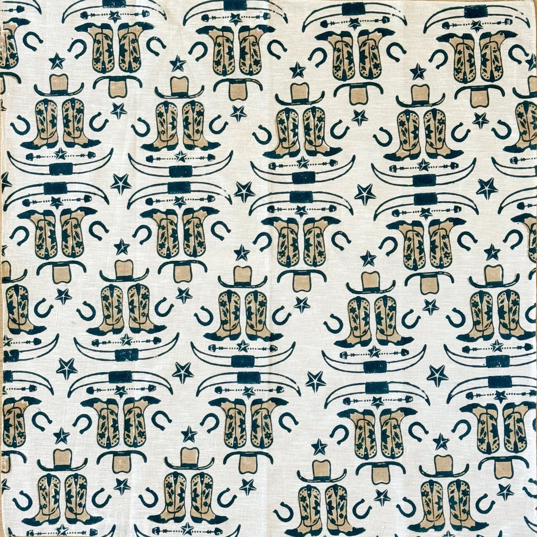 Bandana - Ivory Linen with Cowgirl, Midnight & Chai - The Mended Company