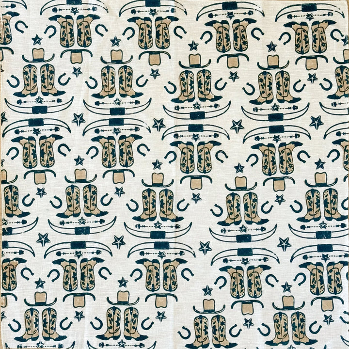 Bandana - Ivory Linen with Cowgirl, Midnight & Chai - The Mended Company