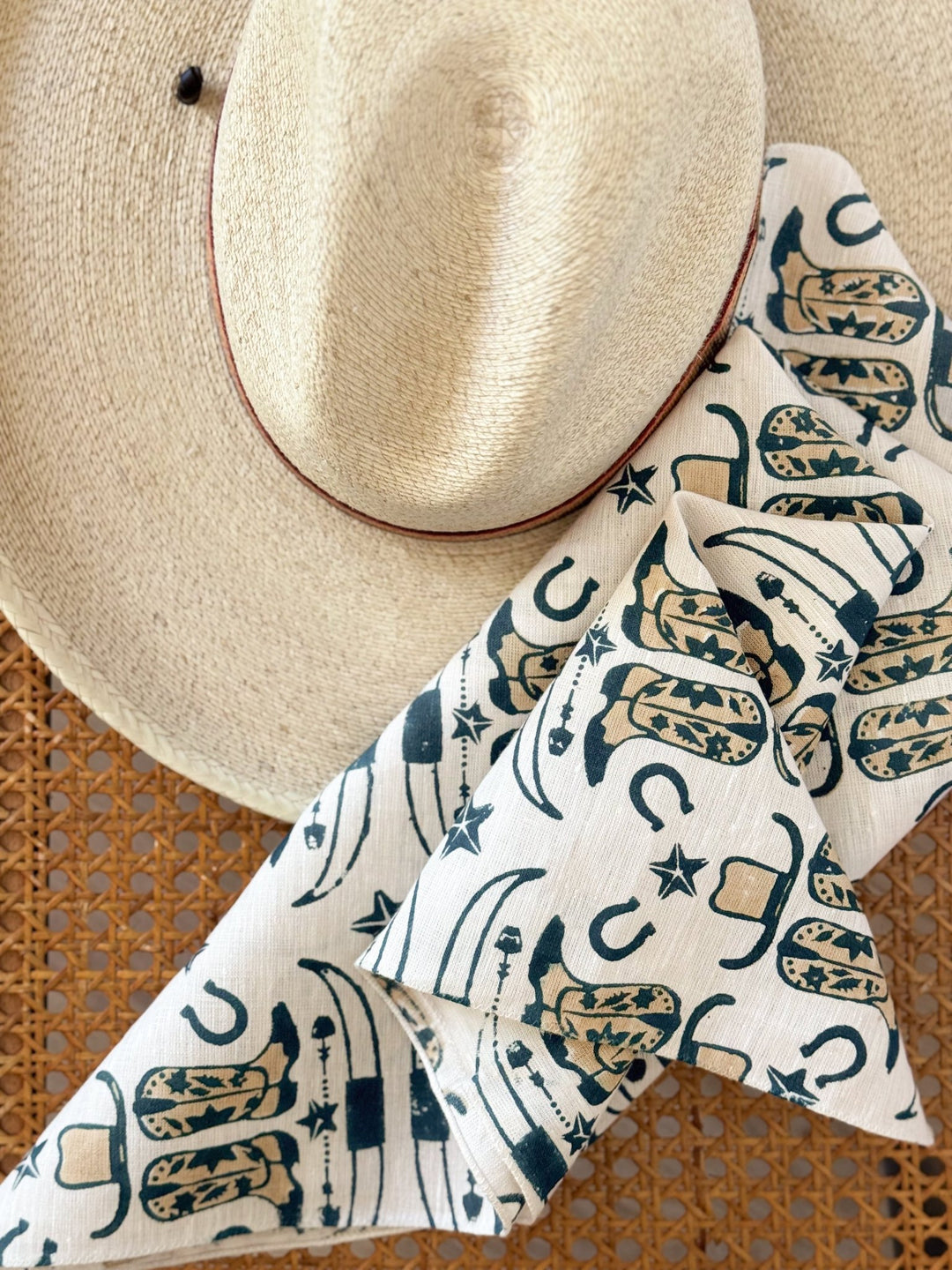 Bandana - Ivory Linen with Cowgirl, Midnight & Chai - The Mended Company