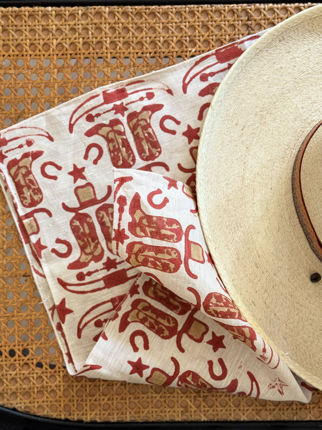 Bandana - Ivory Linen with Cowgirl, Terracotta & Chai - The Mended Company