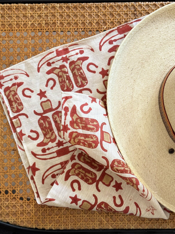 Bandana - Ivory Linen with Cowgirl, Terracotta & Chai - The Mended Company