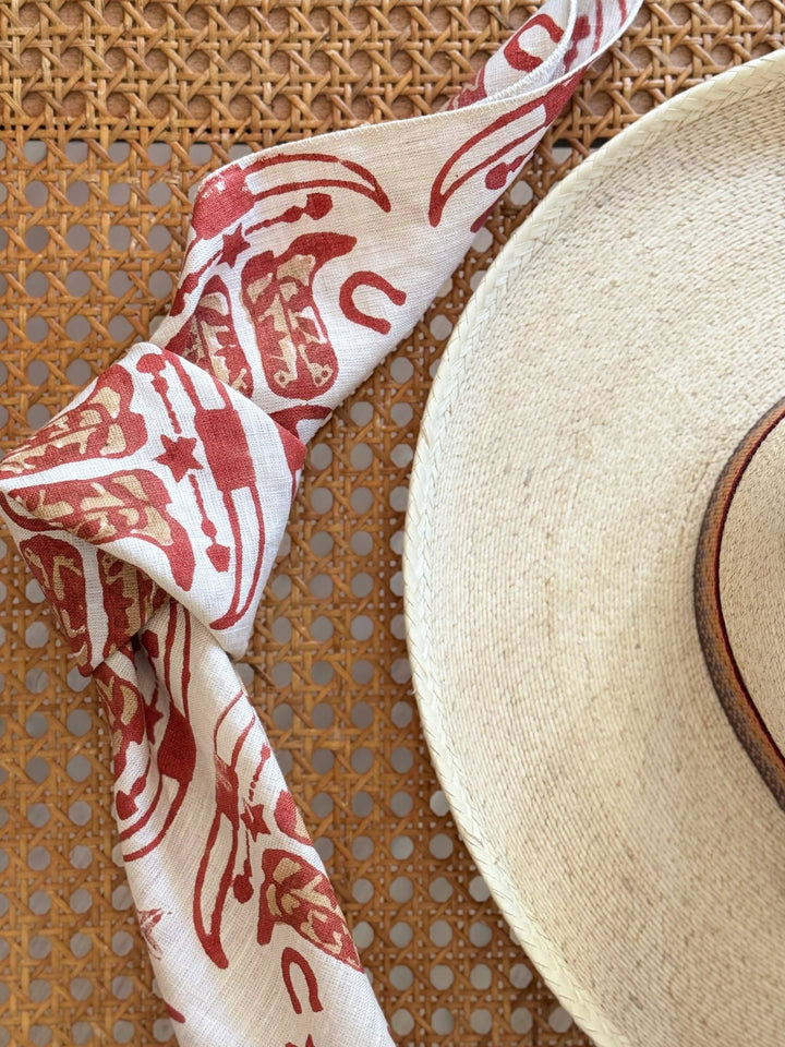 Bandana - Ivory Linen with Cowgirl, Terracotta & Chai - The Mended Company