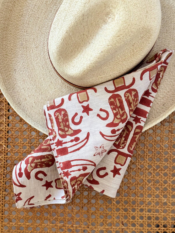 Bandana - Ivory Linen with Cowgirl, Terracotta & Chai - The Mended Company