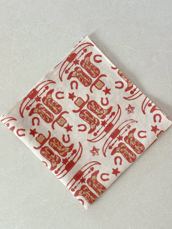 Bandana - Ivory Linen with Cowgirl, Terracotta & Chai - The Mended Company